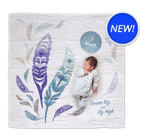 Baby Blanket/Milestones Set, Feathers-Simone Diamond