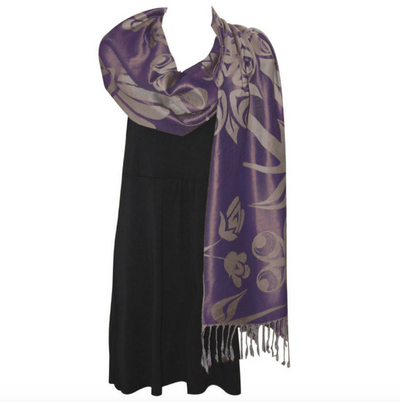 Shawl (Sacred)(Gold/Grey), Blossoms & Hummingbird, Simone Diamond