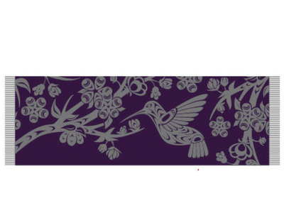 Shawl (Sacred)(Gold/Grey), Blossoms & Hummingbird, Simone Diamond