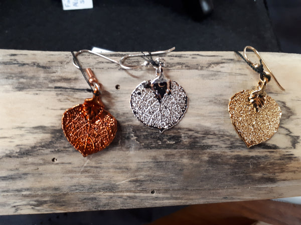 Earrings, B.C Aspen Leaf-Frosted Leaves