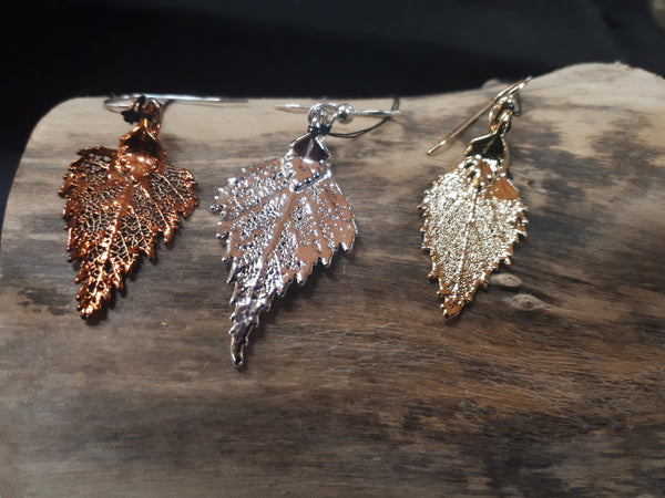 Earrings, B.C Birch Leaf-Frosted Leaves