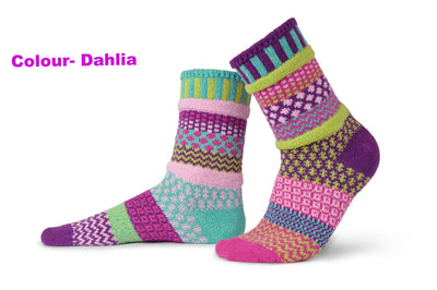 Solmate Mismatched Crew Socks, Dahlia