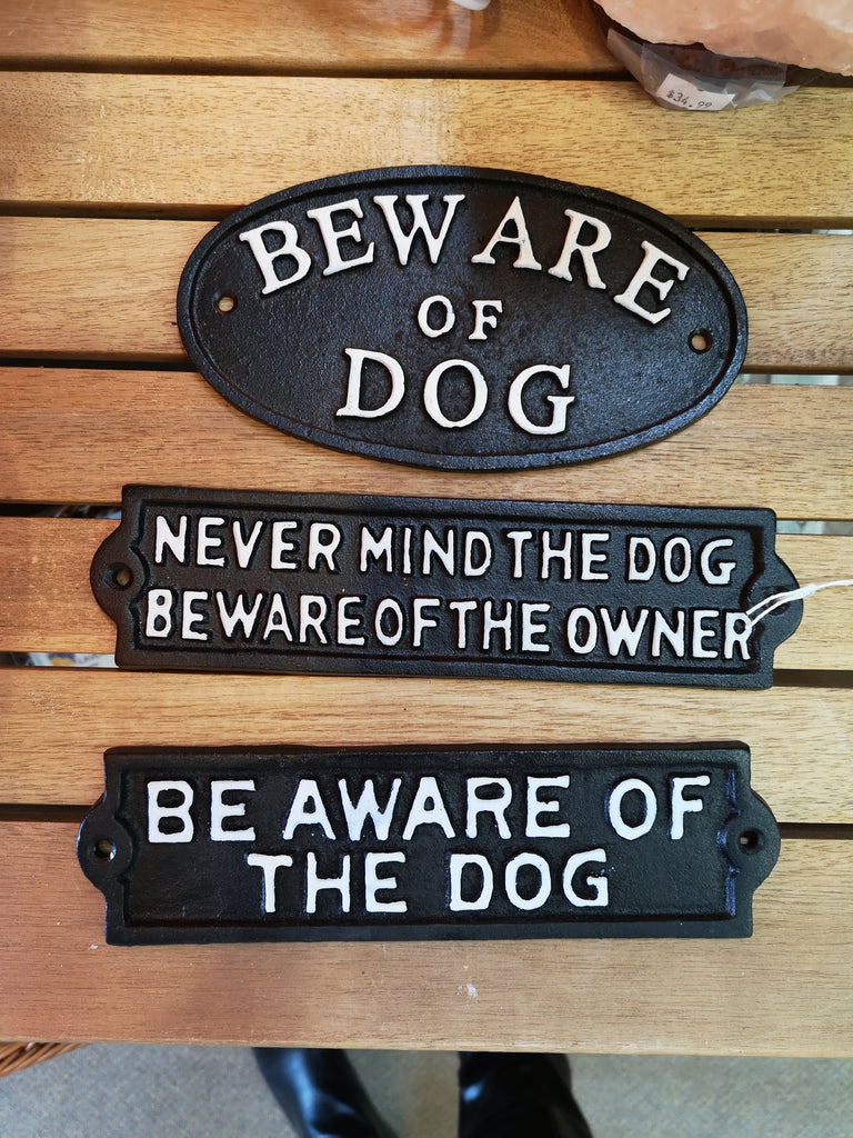 Beware of Dog, Round Plaque, Cast Iron