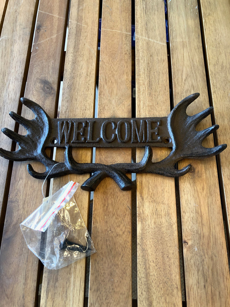Moose Antler Welcome Sign, Cast Iron