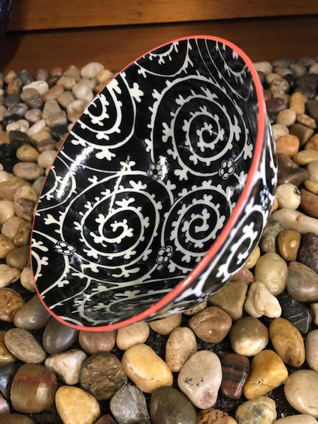 Ace- Bowl 4.75"- Black Flower- Japanese Style Stoneware
