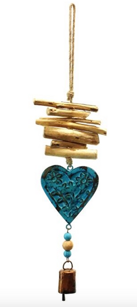 Driftwood Bell Chime, Heart 18"