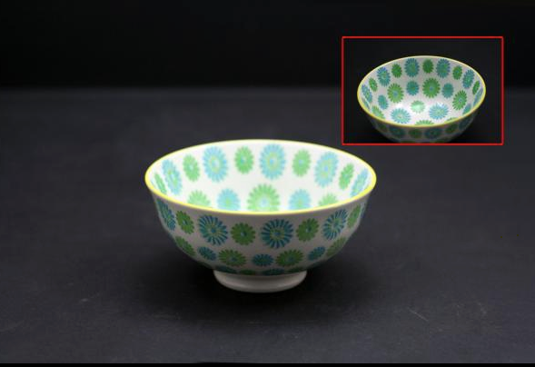 Ace- Bowl 4.75"- Green Flora- Japanese Style Stoneware