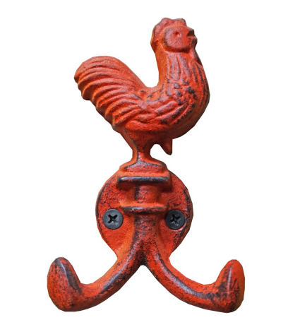 Rooster Double Hook (Small) Red, Cast Iron