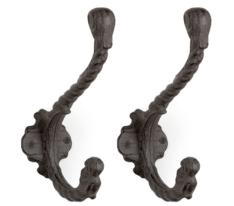Twisted Antique Double Hook, Cast Iron