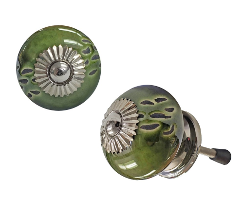 Pull Knob, Green & Silver