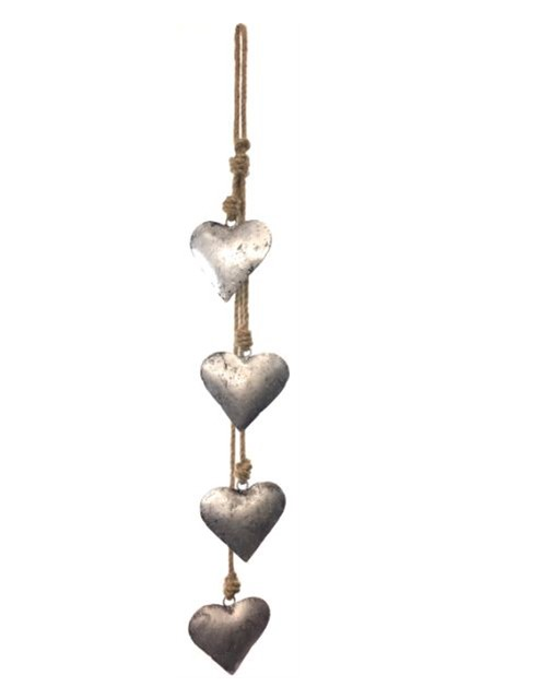 Hearts, String of 4, Silver 32"