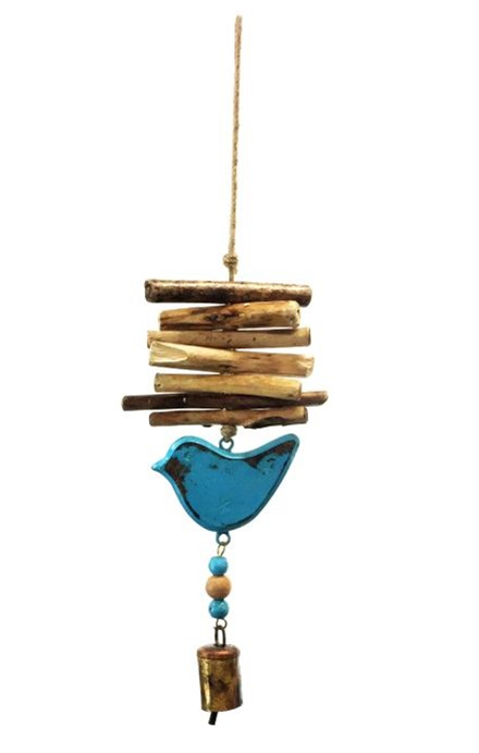 Driftwood Bell Chime, Vintage Blue Bird 18"
