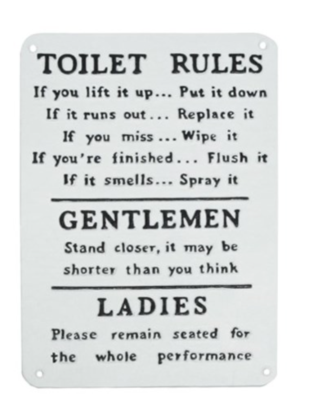 Cast Iron, Toilet Rules Plaque