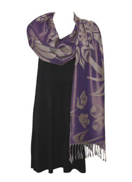Shawl (Sacred)(Purple/Grey), Blossoms & Hummingbird, Simone Diamond