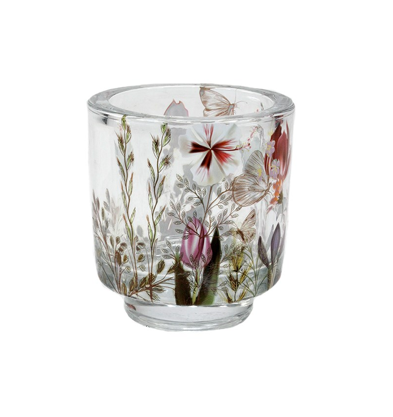 Candleholder, Floral Glass