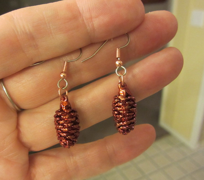 Earrings, B.C Alder Cone-Frosted Leaves
