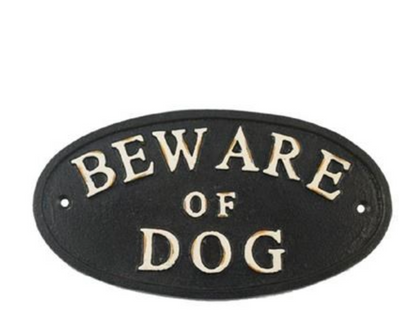 Beware of Dog, Round Plaque, Cast Iron