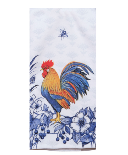 Tea Towel, Dual Purpose Terry-Blue Rooster Collection