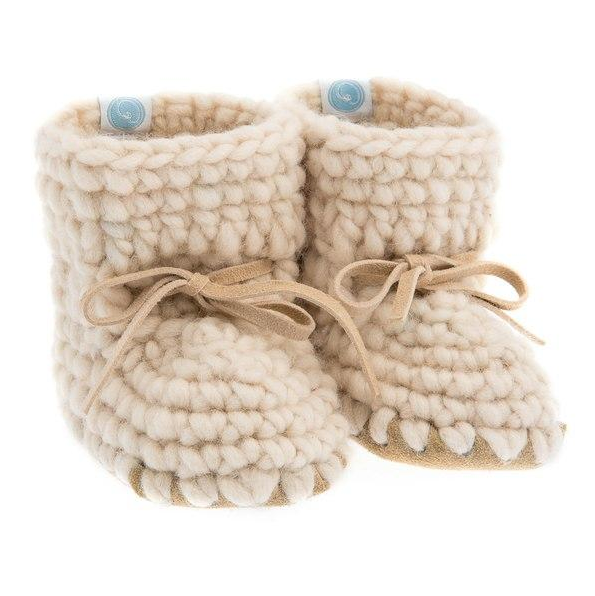 Baby Slippers Sweater Moccasins (Beba Bean)- Ivory