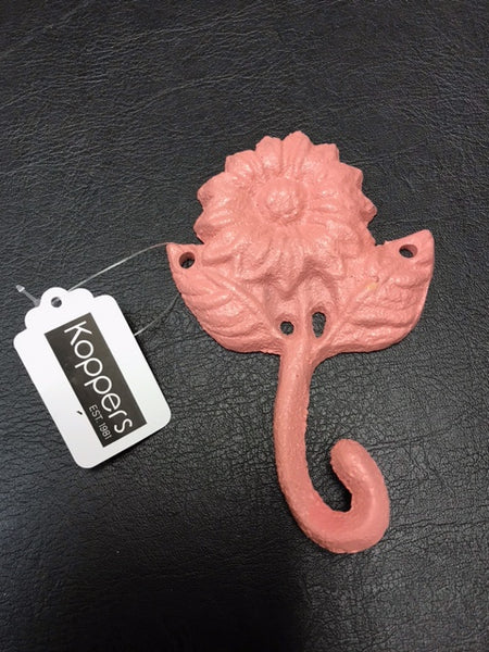 Flower Single Hook, Pink-Cast Iron