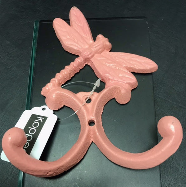 Dragonfly Double Hook, Pink-Cast Iron