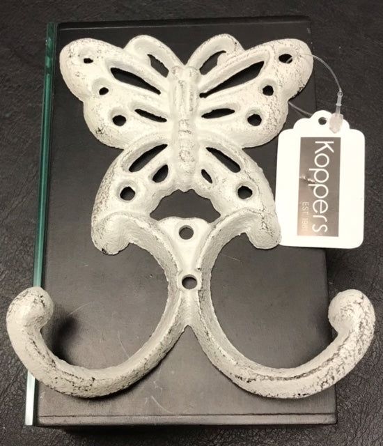 Butterfly Double Hook White, Cast Iron